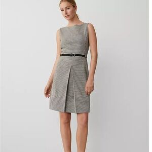 Ann Taylor Houndstooth Pleat Front Belted Sheath Dress 8p